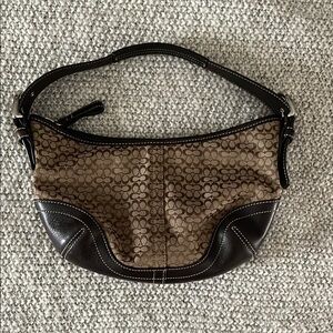 Coach Brown Monogram Shoulder Bag with Leather Trim